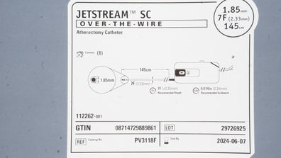 Boston Scientific PV3118F Jetstream SC Atherectomy Catheter 1.85mmx 7Fx145cm (x)